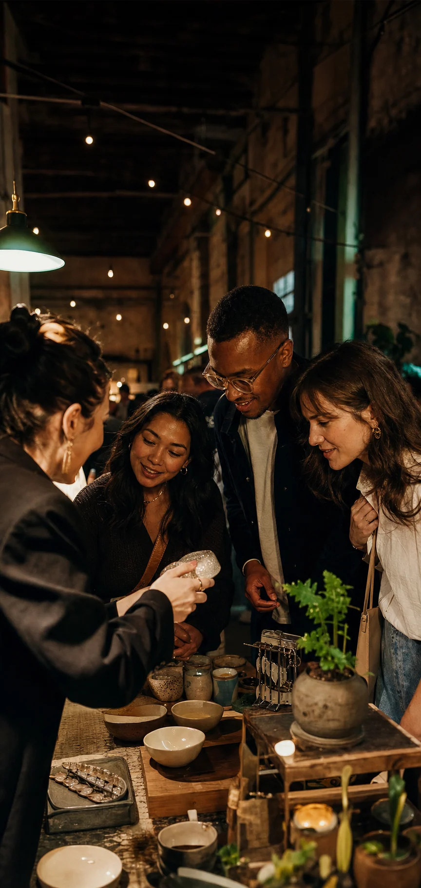 Friends discovering a creative vendor